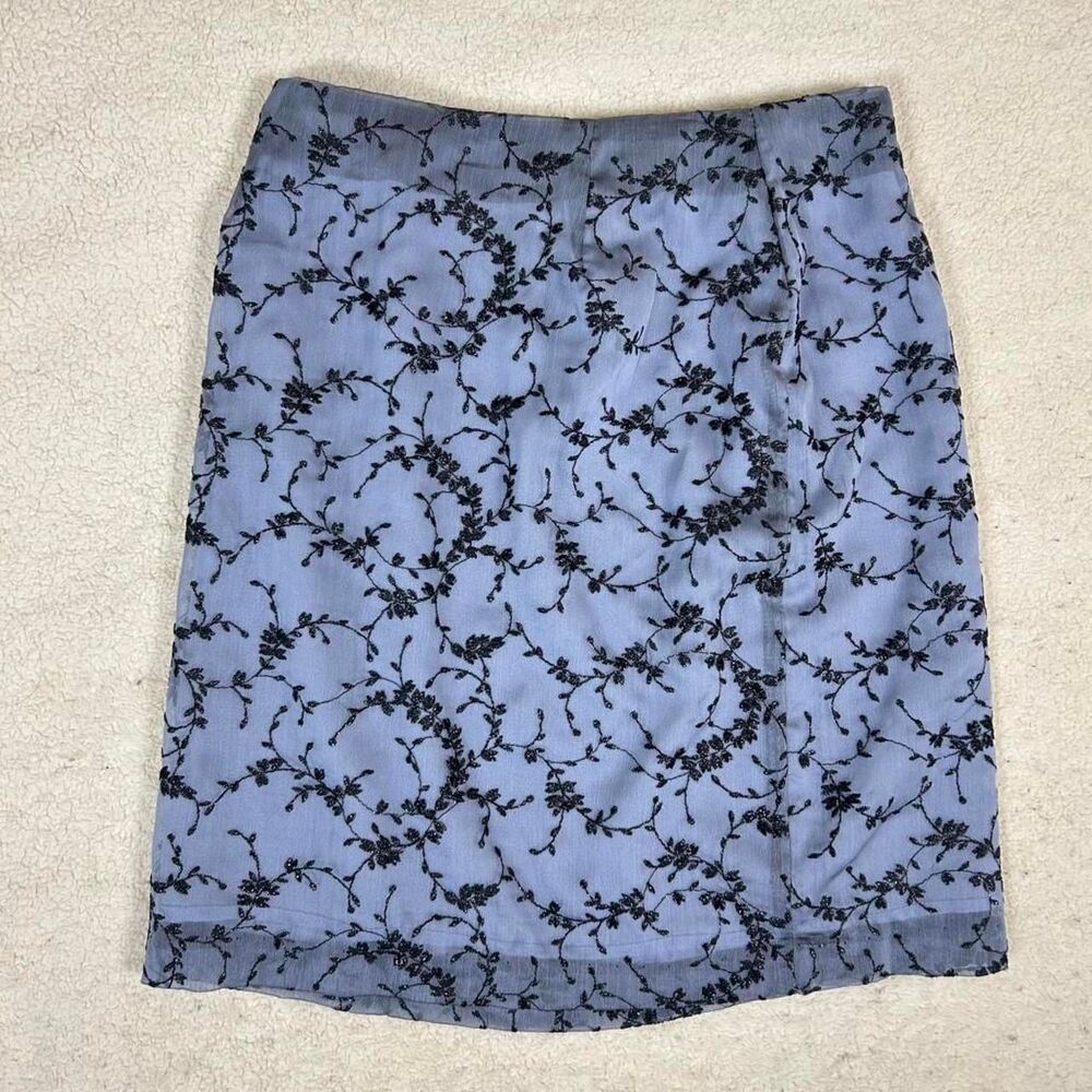Clio Whimsigoth Dark Fairy Blue and Shimmery Black Floral Skirt